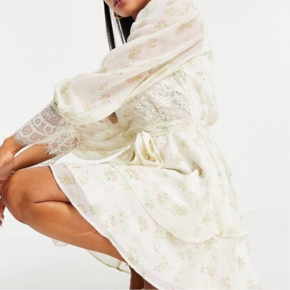 ASOS Mini Dress US 10 Coquette Cottagecore Dress Lace Floral Wrap Dress - Picture 4 of 11